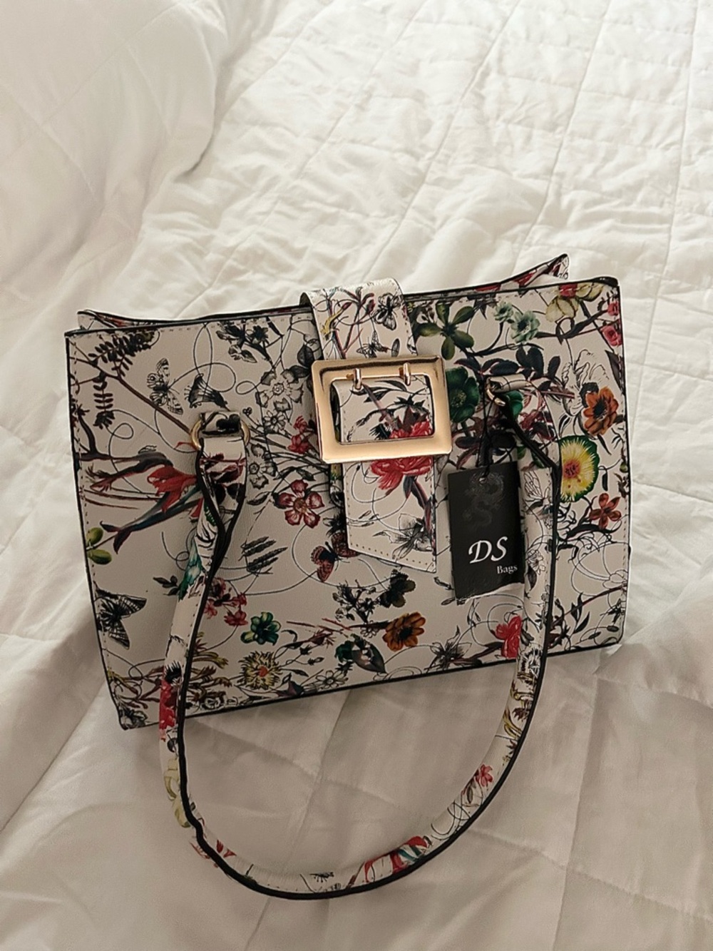 Floral Print Tote Bag in Cream